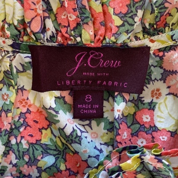 J. Crew Liberty Print Floral Ruffle Blouse Sleeveless Tie Split Neck Thorpe - Picture 10 of 16